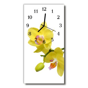 tulup.si Steklena navpična ura Orchid rumene orhideje 30x60 cm Črne kazalke