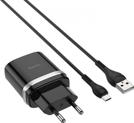 Hoco pametni hišni polnilec C12Q 3A z 3.0 QC USB vtičem in s polnilnim kablom MicroUSB, črn