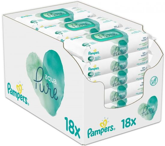 Pampers Aqua Pure otroški čistilni robčki, 18 pakiranj = 864 robčkov