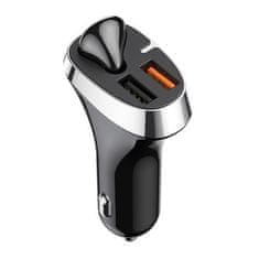 Joyroom Car Charger avtomobilski adapter, brezžična slušalka QC, 2x USB 2.1A 30W, črna