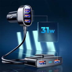 Joyroom Multi Ports avtomobilski adapter 5x USB 6.2A, črna