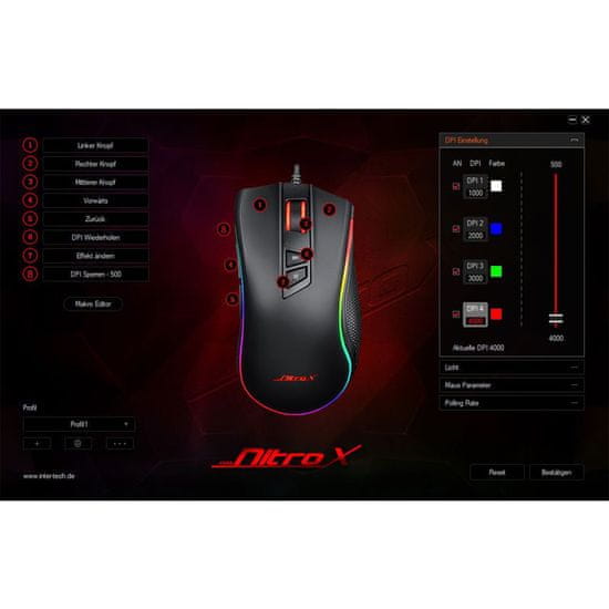 Inter-tech Nitrox GT-300+ gaming miška, RGB, USB