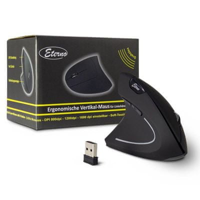Inter-Tech Eterno KM-206L USB brezžična miška, za levičarje, vertikalna