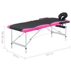 shumee 2-conska zložljiva masažna miza aluminij črne in roza barve