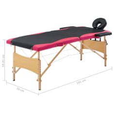Vidaxl Zložljiva masažna miza 2-conska les črna in roza
