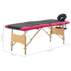 Vidaxl Zložljiva masažna miza 4-conska les črna in roza