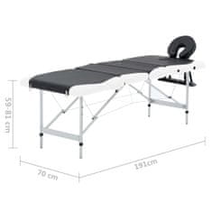 Vidaxl 4-conska zložljiva masažna miza aluminij črne in bele barve