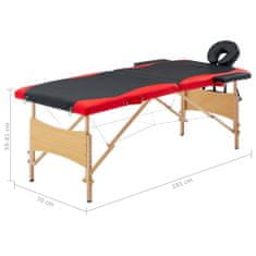 shumee Zložljiva masažna miza 2-conska les črna in rdeča