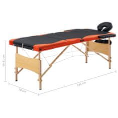 shumee Zložljiva masažna miza 3-conska les črna in oranžna