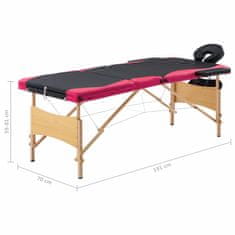 Greatstore Zložljiva masažna miza 3-conska les črna in roza