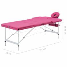 shumee Zložljiva masažna miza 3-conska aluminij roza