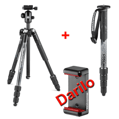 Manfrotto Komplet Aluminijasto stojalo Element MII s krogljično glavo (MKELMII4BK-BH) + Monopod Element MII + DARILO nosilec za telefon (MCLAMP)