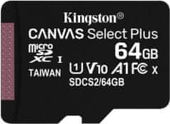 Kingston Canvas Select Plus A1/micro SDXC/64GB/100MBps/UHS-I U1/razred 10
