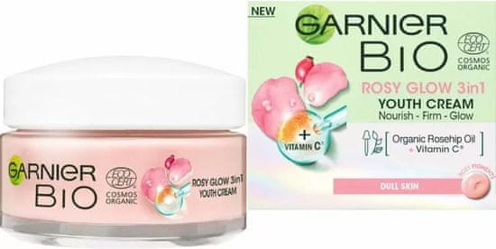 Garnier Bio Rosy Glow krema za mlajši videz kože 3v1, 50 ml
