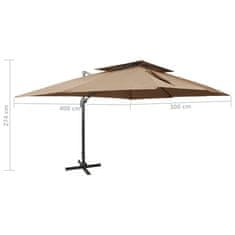 Vidaxl Vrtni senčnik z dvojno streho taupe 400x300 cm