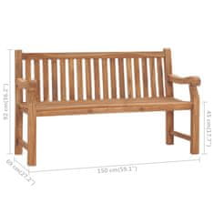 Vidaxl Vrtna klop z blazino 150 cm trdna tikovina
