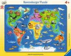 Ravensburger sestavljanka Zemljevid sveta z živalmi, 30 delov (6641)