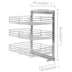 Greatstore Izvlečna kuhinjska košara 3-nadstropna srebrna 47x35x56 cm