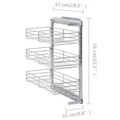 Greatstore Izvlečna kuhinjska košara 3-nadstropna srebrna 47x25x56 cm