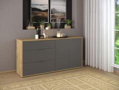 nabbi Dvovratna komoda Neston 1600-2D/3DR - grafitno siva / wotan hrast