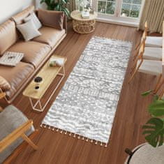 Chemex Preproga Aztec Pločnik Boho Shaggy Z Resicami Fa60B Ejf Kremna Siva 60x200 cm