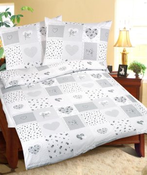 Bombažna posteljnina - 140x220, 70x90 cm - Srčni patchwork