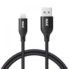 MAX kabel MFi Lightning - USB 2.0, 1 m, pleteni, črni (UCL1B)