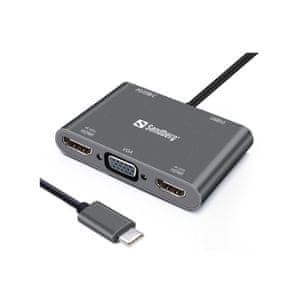  Sandberg USB-C Dock 2xHDMI+1xVGA+USB+PD docking priklopna postaja