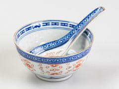 Skodelica z žličko za čaj, za juho, riž - set 6 skodelic rižev porcelan, roža, zlati rob