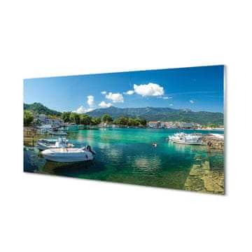 tulup.si Steklena slika Grčija marina morje gore 4 obešalnika