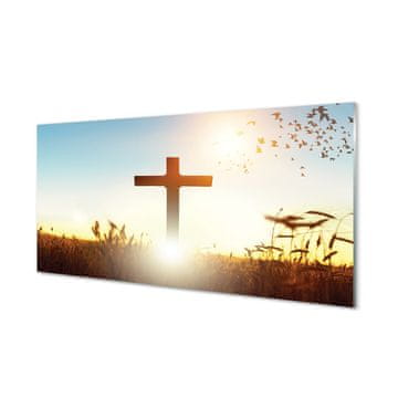tulup.si Steklena slika Cross polje sonce 4 obešalnika
