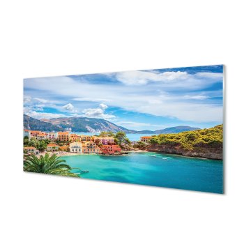 tulup.si Steklena slika Grčija morske obale gore 4 obešalnika