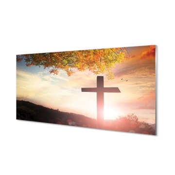 tulup.si Slika na akrilnem steklu Cross drevo 4 obešalnika