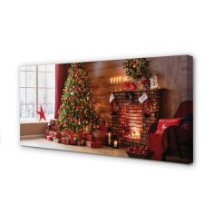 tulup.si Slika na platnu Božično drevo dekoracijo darila kamin 100x50 cm