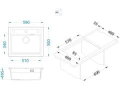 Alveus Granital pomivalno korito ATROX 30, enojno, 590x500, kapučino