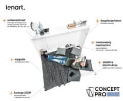Trianova Postelja v omari Lenart - Concept Pro 01 - 140x200 cm - siva