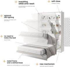 Trianova Postelja v omari Lenart - Bed Concept 13 - 180x200 cm - bela sijaj 