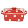 Mini keramični pekač s pokrovom ali posodica za maslo v rdeči barvi