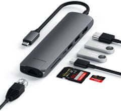 Satechi Slim hub, USB-C, 7 vhodov, Space Grey