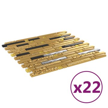 Vidaxl Mozaik ploščice 22 kosov črne in zlate 30x30 cm steklo