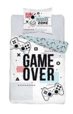 Zaparevrov Bombažna posteljnina, Game Over, bela, 140 x 200 cm,