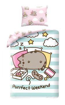 Halantex Bombažno posteljno perilo Pusheen črtasto 140 x 200 cm