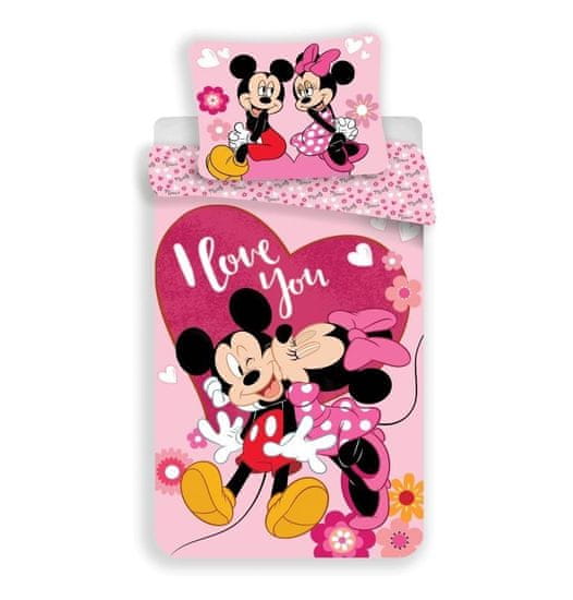 Jerry Fabrics Vključeno perilo Mickey in Minnie Kiss micro 140/200, 70/90