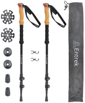 Entrek pohodne treking palice, karbonske, 3-delne, 66-135 cm, črne