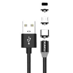 Kaku Magnetic 3in1 kabel USB - Lightning / USB-C / Micro USB 3A 1m, črna