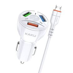 Kaku Car Charger avto polnilec 3xUSB QC 4.8A 20W + Micro USB kabel, bela