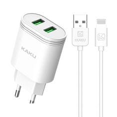 Kaku Charger polnilnik 2x USB 12W 2.4A + Lightning kabel 1m, bela