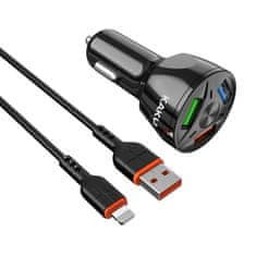 Kaku Car Charger avto polnilec 3xUSB QC 4.8A 20W + Lightning kabel, črna