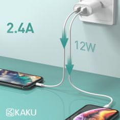 Kaku Charger polnilnik 2x USB 12W 2.4A + Micro USB kabel 1m, bela