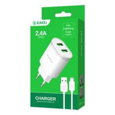 Kaku Charger polnilnik 2x USB 12W 2.4A + Lightning kabel 1m, bela